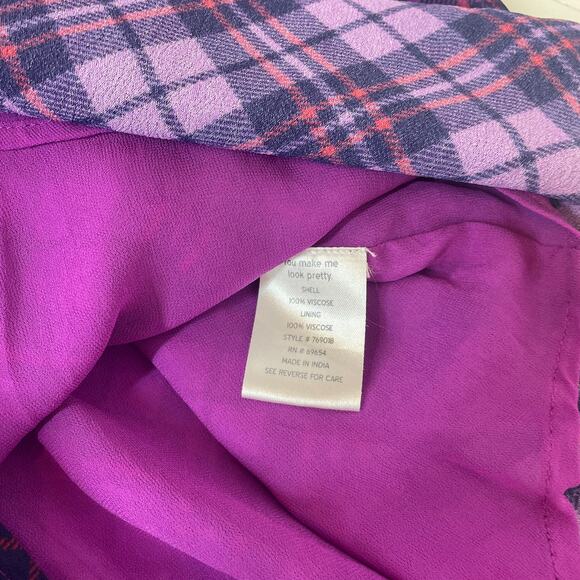 NWT Anthropologie Rahi Purple Plaid Trista Dress Size S Pearl Button Plunge Neck - Picture 8 of 8